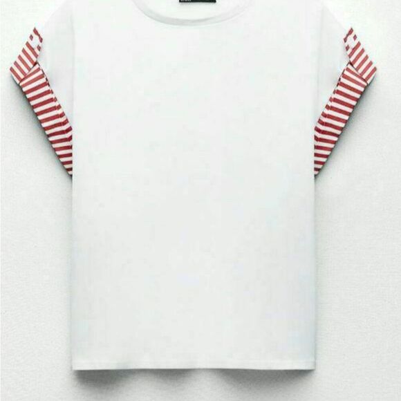 ZARA White/ Red Poplin T-shirt size small - Picture 2 of 4